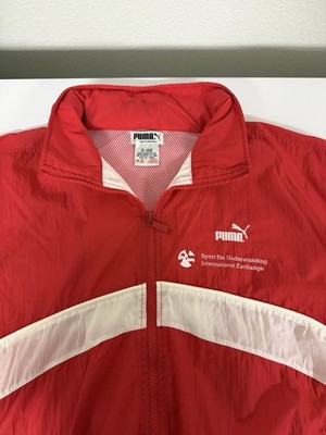 Vintage 90s Puma Windbreaker Jacket Mens L Red Colorblock Track Sport Exchange