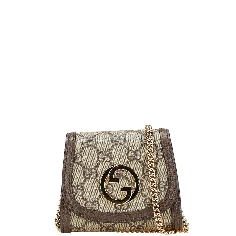 Gucci GG Supreme Blondie sac à bandoulière portefeuille chaîne moyenne 725219 marron PVC Lea