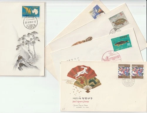 (5) 1950-60'S JAPAN & RYUKYU FDC AND POSTCARD LOT ART & NATURE