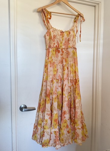 Zimmermann Dress Size 1 AU 8-10 /US 4-6 Primrose Crinkle Floral Orange Yellow - Picture 6 of 19
