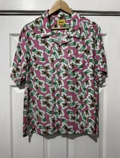 GOLF WANG Różowy pakiet papierosów Button Up Koszula Męska Krótki rękaw Bawełna L