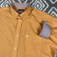 Ariat Shirt Mens XL Orange Long Sleeve Wrinkle Free Classic Fit Button