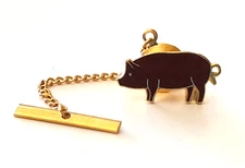Vintage 1970's Gold Tone Brown Enamel Pig Pen Tie Pin Tack