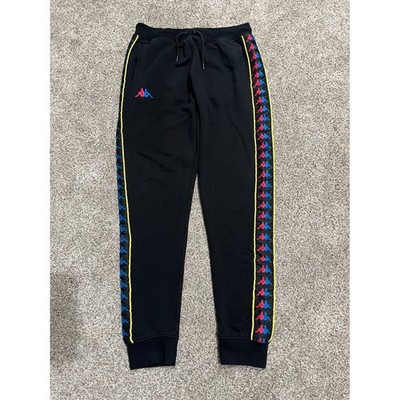 Kappa Banda Astoria Joggers Mens Large Black Multi Color Logo Tape Sweatpants