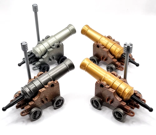 4 Vintage Playmobil Cannons 2x Gold 1x Grey 1x Black For Pirates & Soldiers Sets