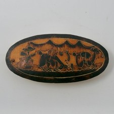 Vintage Pyrography Carved Peruvian Wood Barrette Taiwan Boho Hippie Cottagecore