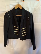 Allen B. Cropped Military Style Blazer Jacket Black Gold Trim Womens Large