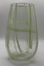 Modern Clear Glass Vase Green Swirl Hand Blown Style 8.5"