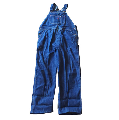 Vintage Big Yank Denim Overalls 44x30 Union Made USA 70s Workwear Red Stitch NWT