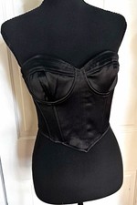 Forever 21 Black Strapless Satin Bustier Corset Top Back Zip Size S