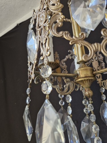 Antique Vintage Brass & Crystals French Chandelier Ceiling Lamp Light 3 Lamps - Picture 16 of 17