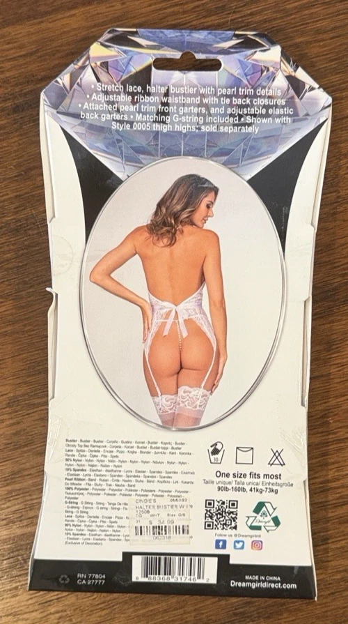 Dreamgirl Juego de Bustier Halter de Encaje Elástico y Tanga con Borde de Perla - #12508 - OS Foto 4 de 4