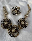 Vintage Black Gold Rhinestone Layered Wirework Bracelet Cocktail Costume Jewelry