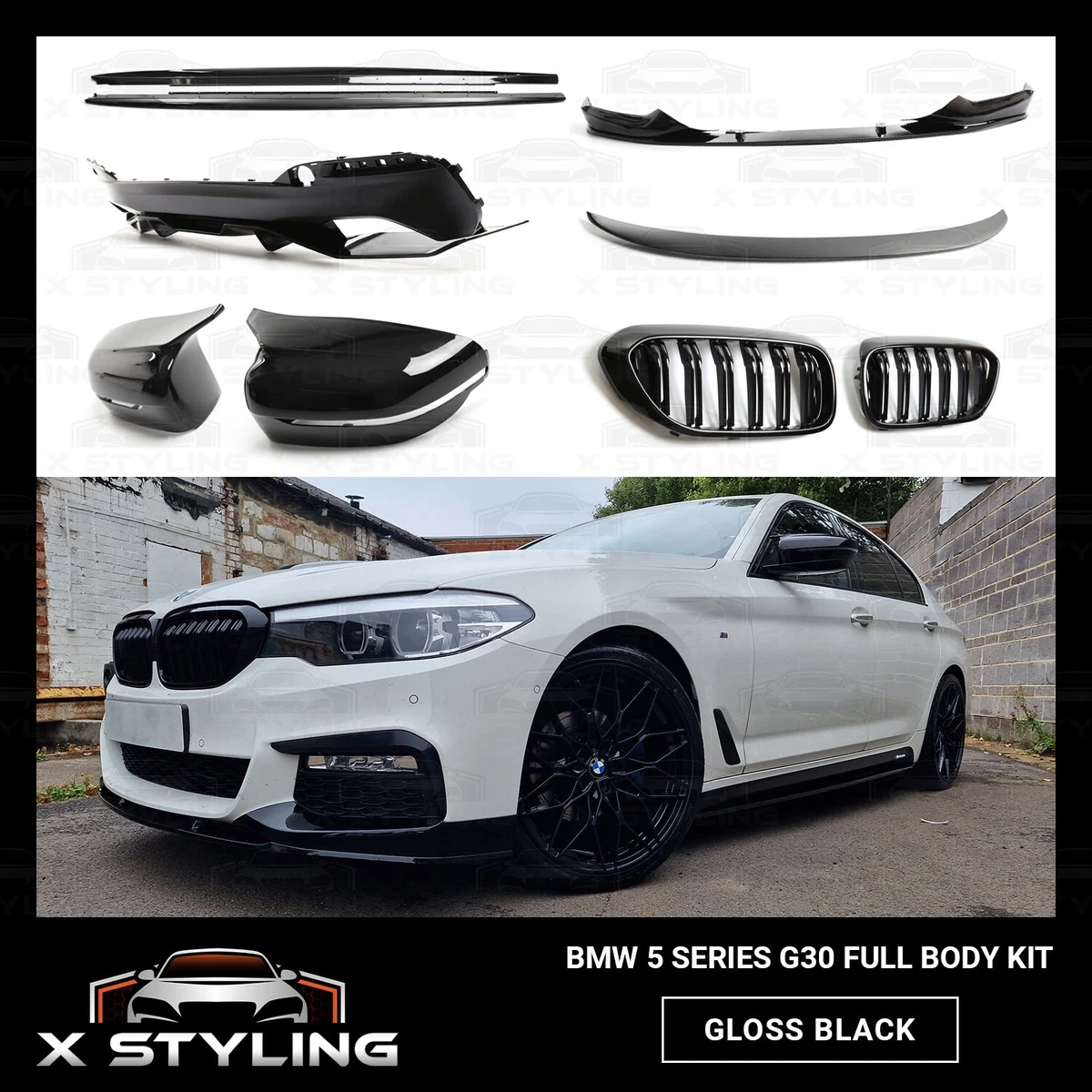 BMW 5 Series G30 PRE LCI M Performance Style Body Kit Gloss Black 