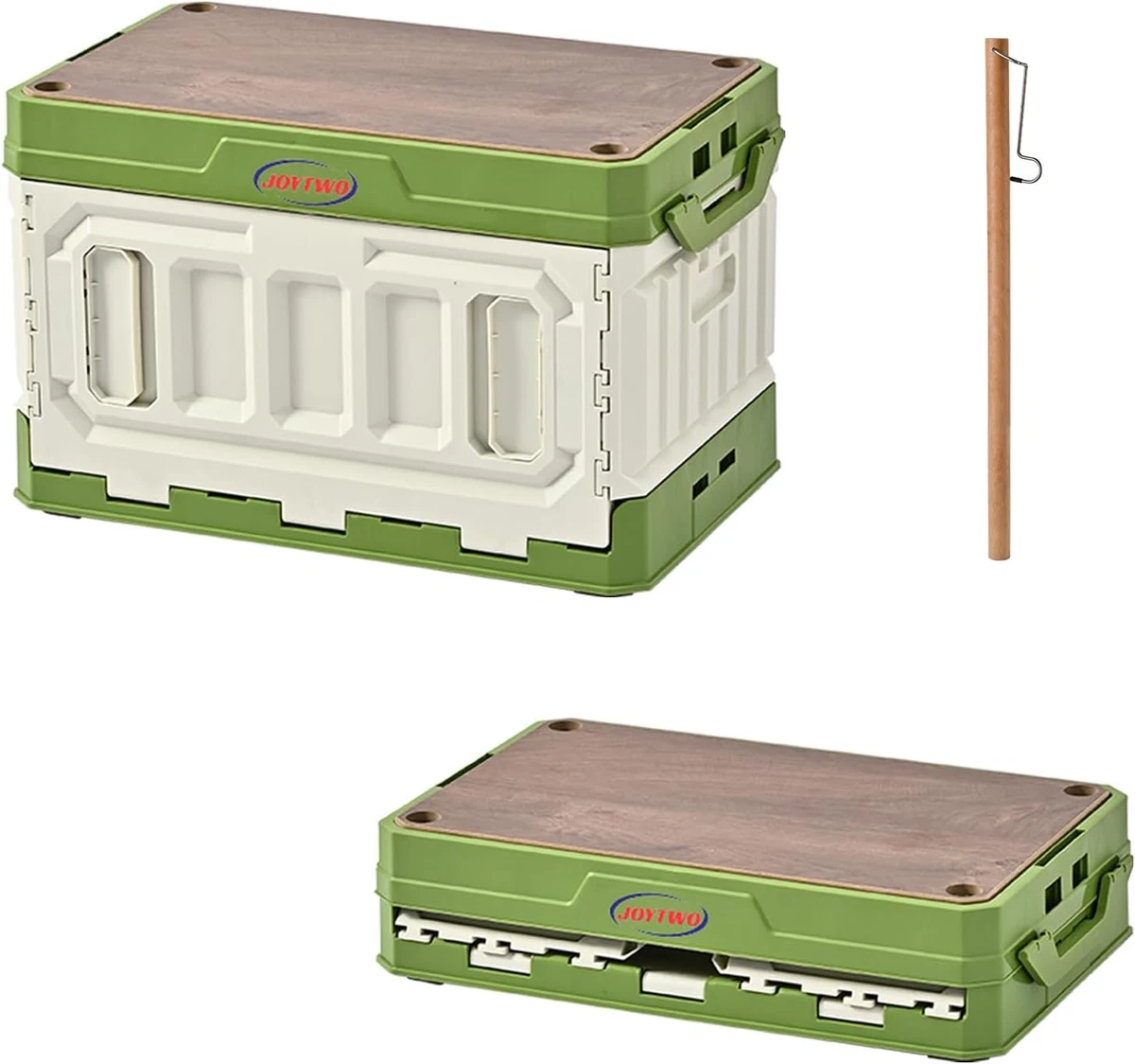 65L Collapsible Camping Storage Box, Camp Kitchen Box with Light White Green