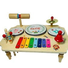 Toddlers 11 in 1 Wooden Musical Toy Set Drums Xylophone Bell Cymbal Block Sticks