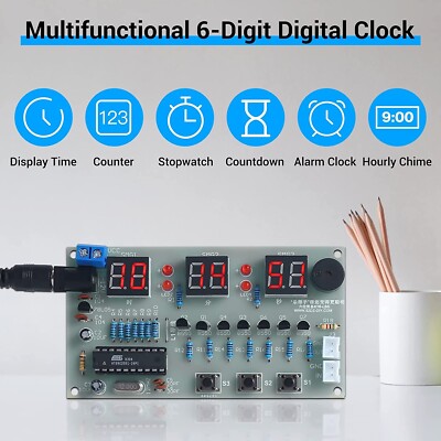 AT89C2051 Chip 6-Digit DIY Digital Electronic Alarm Clock DIY Kit for ...