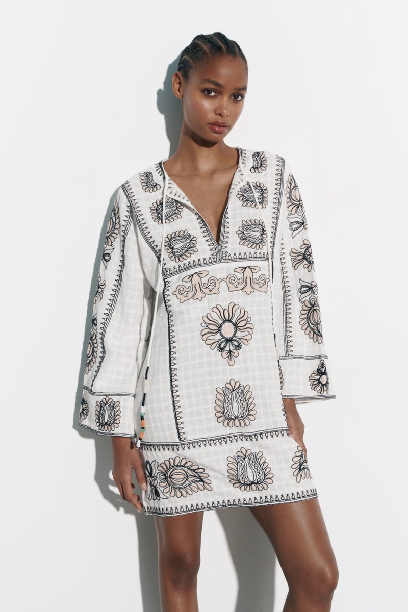 embroidered short dress zara ZARA White Embroidered Ruffle Short Dress UK XS – Reliked