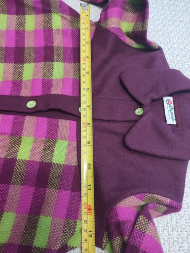Vintage 70s Outfit Girl 3 Years Wool Woven Maroon Check Pants Flared Jacket - Picture 8 of 13