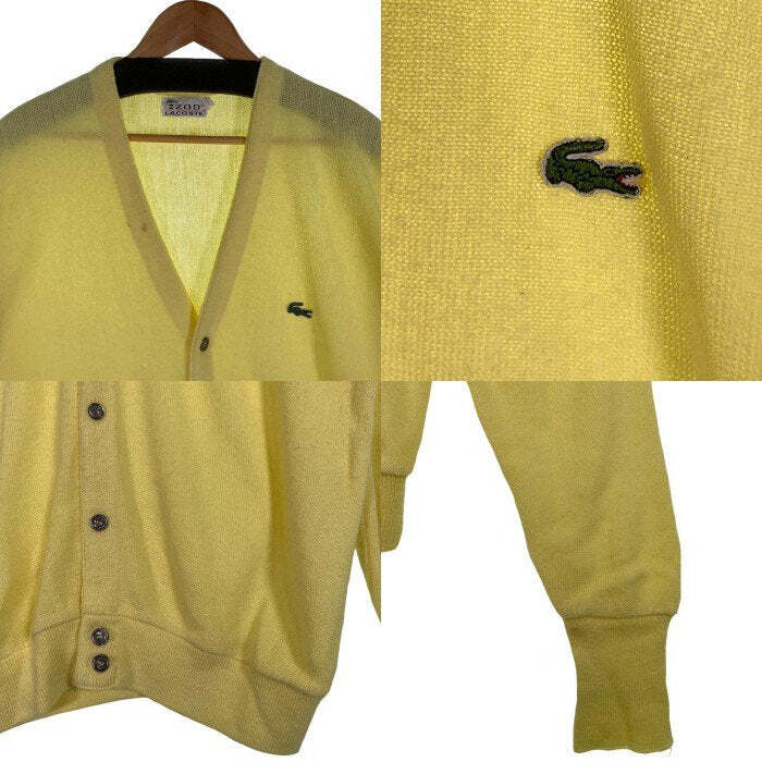 70's LACOSTE IZOD Acrylic Knit Cardigan Yellow Size XL Used