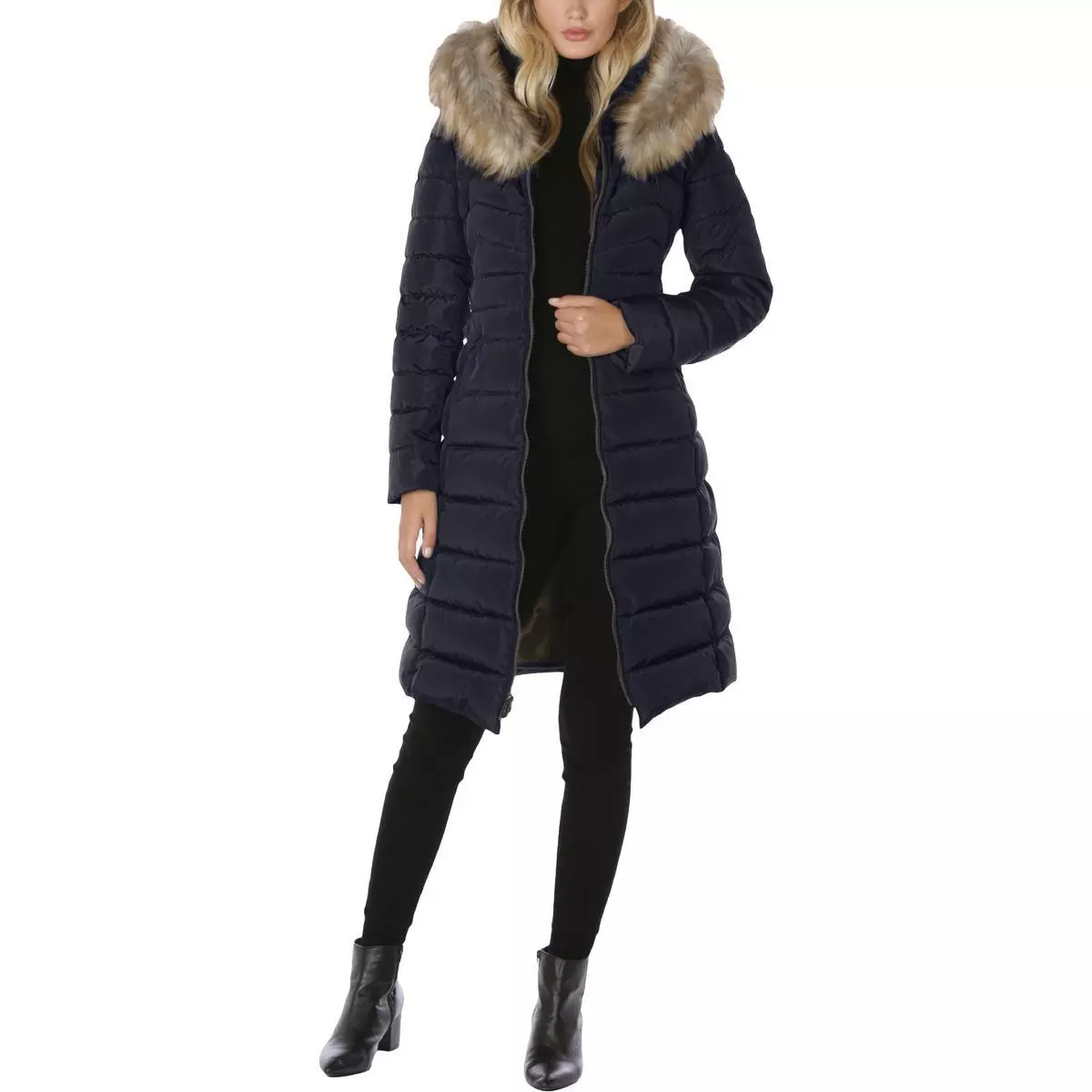 Laundry by Shelli Segal Women s Hooded Long Puffer Coat with Faux Fur Trim