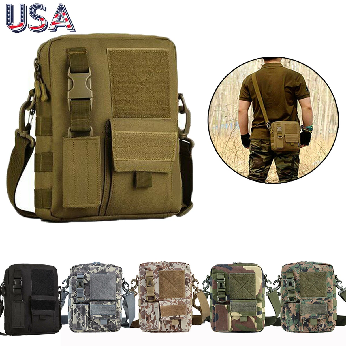 Messenger Bag for Men,Water Resistant Unisex Canvas Shoulder Bag,Vintage  Military Crossbody Bag,14 inch laptop bag 