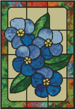 Blue Flowers Stained Glass Counted Cross Stitch COMPLETE KIT  #14-170