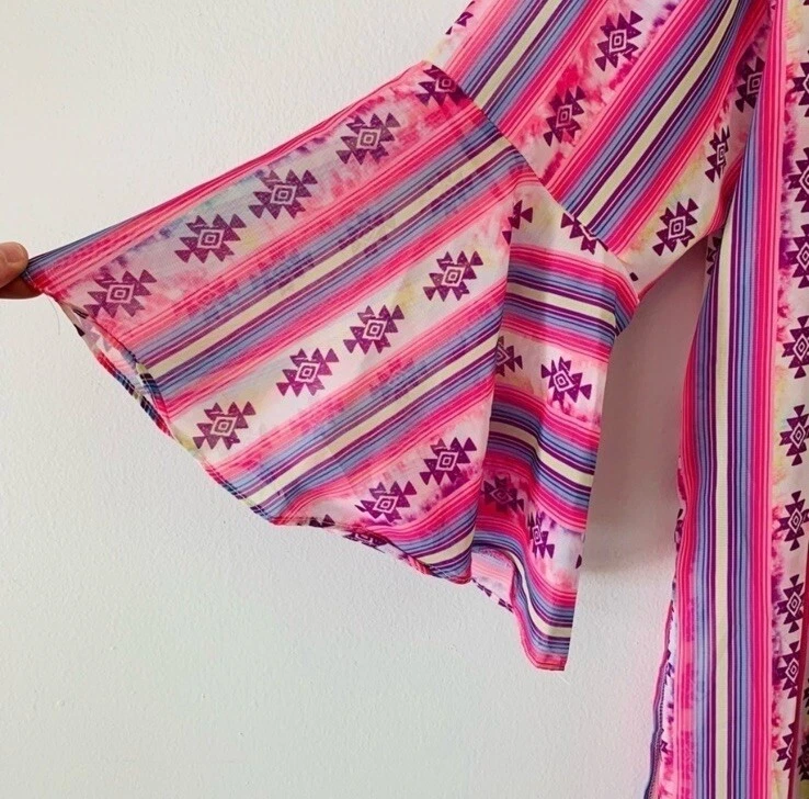 ❅�Southern Grace Headin’ South Sheer Azteca Tie Dye Kimono Talla Pequeña Foto 4 de 4