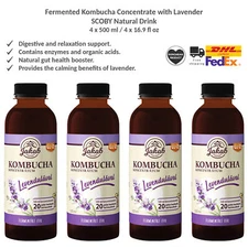 Fermented Kombucha SCOBY Concentrate Drink with Lavender, Viva Natura 500ml x 4