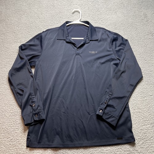 Barabas Shirt Mens 2XL Navy Blue Long Sleeve Polo Stripes Day Stretchy Buttons