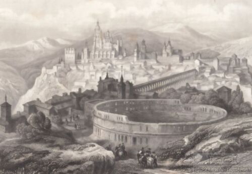 Segovia in Spanien. aus Meyers Universum, Stahlstich. Kunstgrafik, 1850 - Bild 1 von 2
