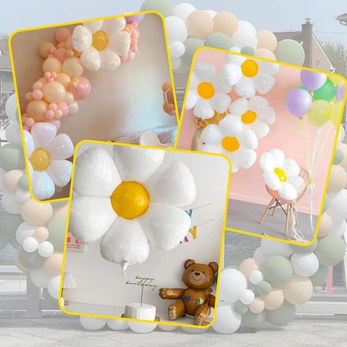 10 Pcs Daisy Balloons, Huge White Flower Aluminum Foil Balloons for Birthday, B - Picture 2 of 7