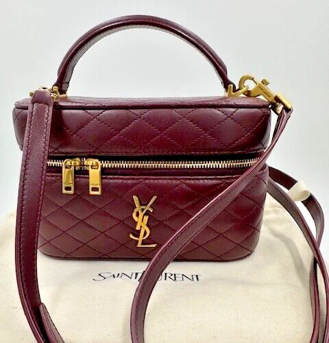 SAINT LAURENT (YSL) Yves Saint Laurent Rouge Cabernet Gaby Vanity Bag in pelle di agnello