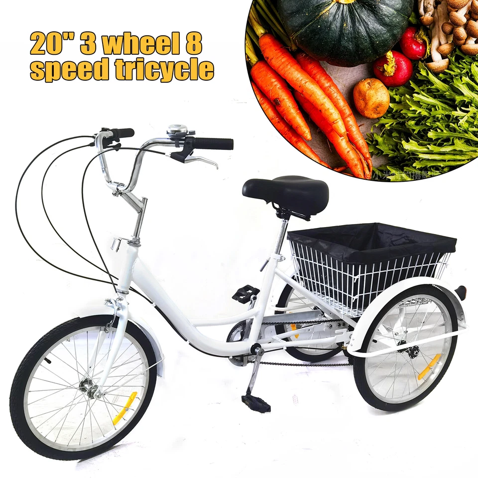 8 Gänge 20 zoll 3-Rad Dreirad Fahrrad Für Erwachsene, 3 Räder Dreirad, Mit Korb - Bild 3 von 4