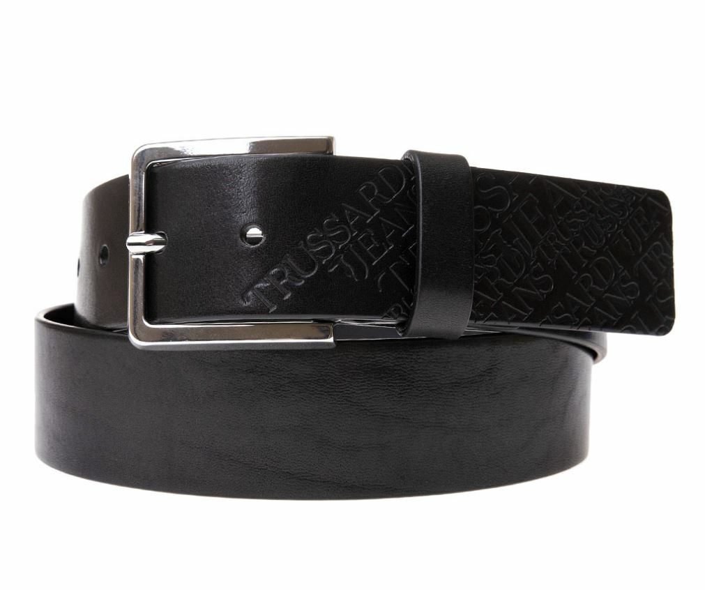 TRUSSARDI JEANS BLACK LEATHER BELT 120 MADE IN ITALY BOXED  display picture 3