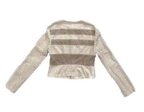 BCBGMaxAzria Dollce Womens XS Color-Blocked Perforated Suede Peplum Jacket Zip - Picture 3 of 9