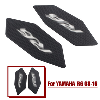 Black Tank Traction Side Pad Knee Grip Protector Set For YAMAHA YZF R6 2008-2016