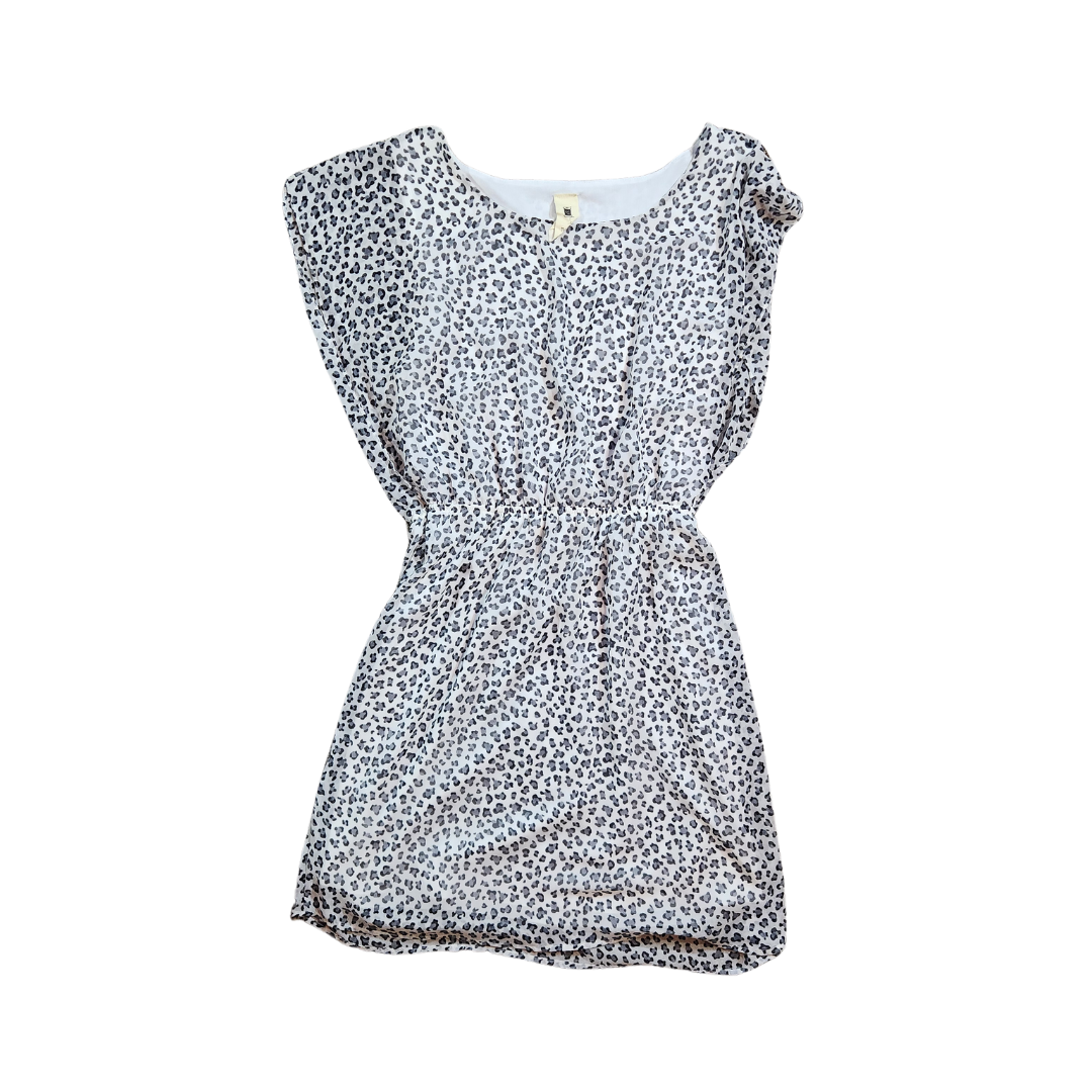 Needle & Thread White Gray Cheetah Leopard Print Flutter Mini Dress Size Large