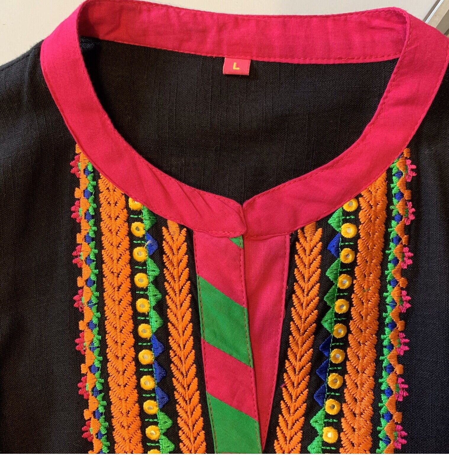 Indian Kurta Caftan Black Colorful Embroidery siz… - image 7