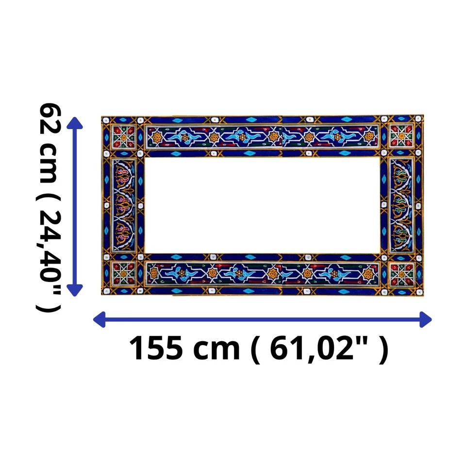 Marco de espejo azul marino horizontal longitud completa marroquí pintado a mano 61" x 24" Foto 3 de 4