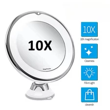 10X LED Lighted Portable Makeup Mirror Magnifying with Locking Suction Cup USA