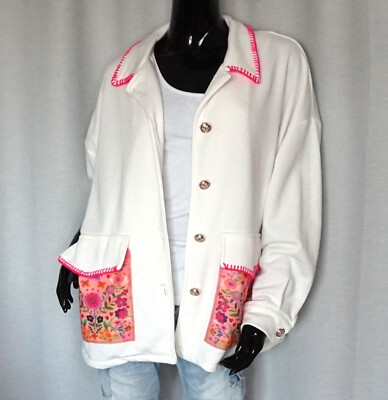 Oversized Boho Jacke Jersey Neon stiched Blumen Taschen offwhite 38,40,42,44 Neu