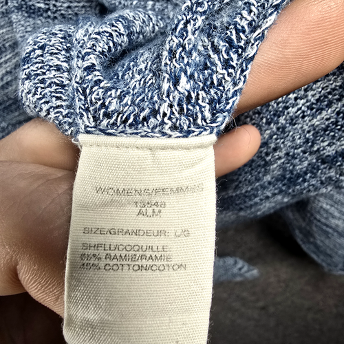 Woolrich Damen L blau meliert vorne offen Strickjacke Kapuze Häkel Strand Vibes - Bild 6 von 10