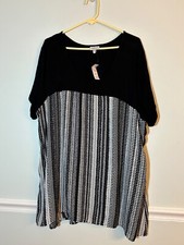 Avenue Tunic Top Black White Stripe Plus Size 22/24 New Short Sleeve