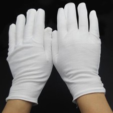 Unisex White Cotton Soft Gloves Jewelry Inspection Server Santa Work Accessory 