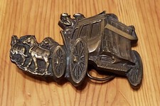 Vtg 70s 1979 Bergamot Brass Works USA western theme stagecoach horse belt buckle