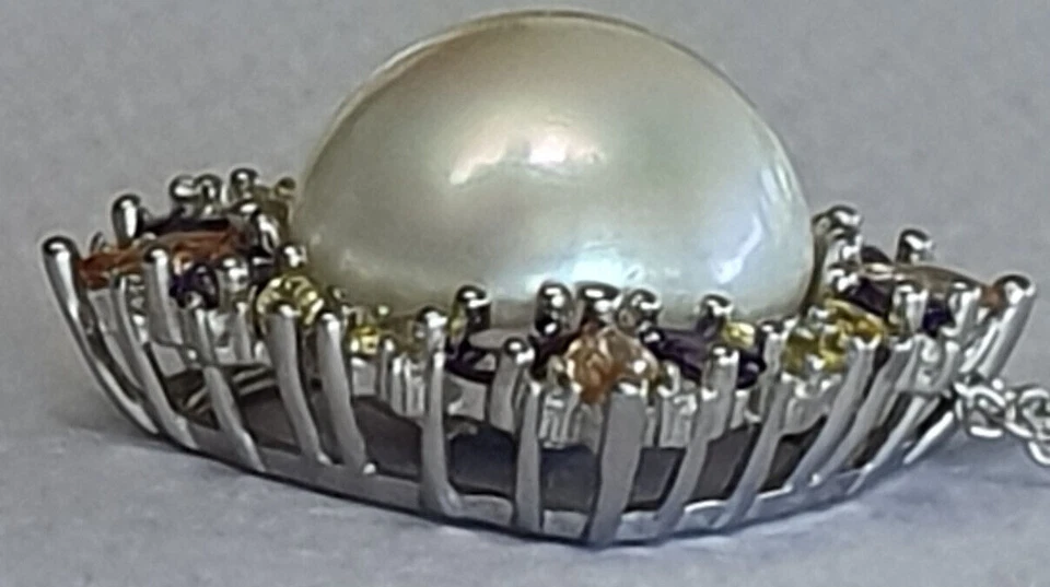 Cultured Pearl Solid Sterling Silver Gemstone Pendant 45cm Silver 925 Necklace - image 4 of 4