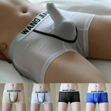 Mens Sexy Mesh Elephant Nose Pouch Boxer Briefs Underwear Bikini-Trunks Shorts~