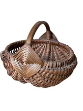 Vintage Small Harvest Butt Buttocks Melon Basket Wood Splint God's Eye 7 x 5