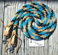 6' - 9' Reins Loop Roping Rope Rein Pony Barrel Single Trail turqu tan black